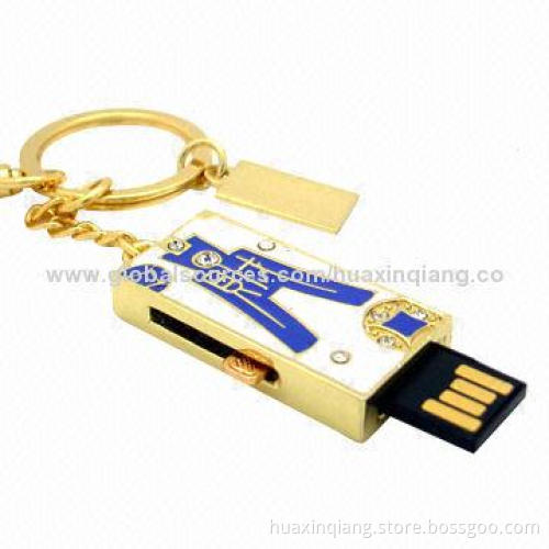 Diamond Push-pull USB Flash, 512MB-32GB Capacity, Metal Diamond Material, USB 2.0, 5-year Warranty